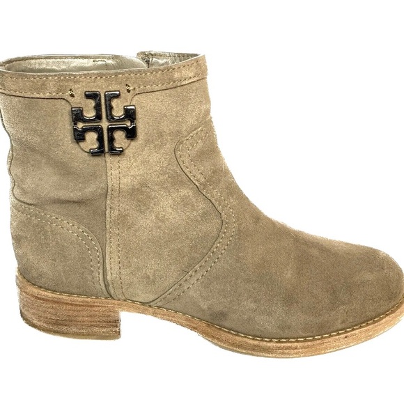 Tory Burch Shoes - Tory Burch Eloise Suede Tan Low Block Heel Ankle Bootie